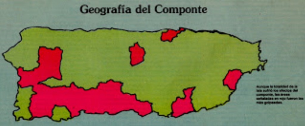 Map of where El Componte was carried out.